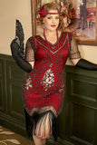 Plus Taille 1920s Gatsby Sequin Fringed Paisley Flapper Robe