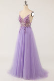 Robe de bal long tulle perlé violet